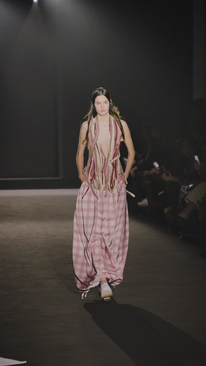 Plaid Satin Volume Long Skirt / Preorder