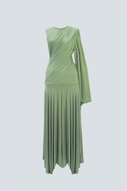Green Asymmetrical Knit Long Dress