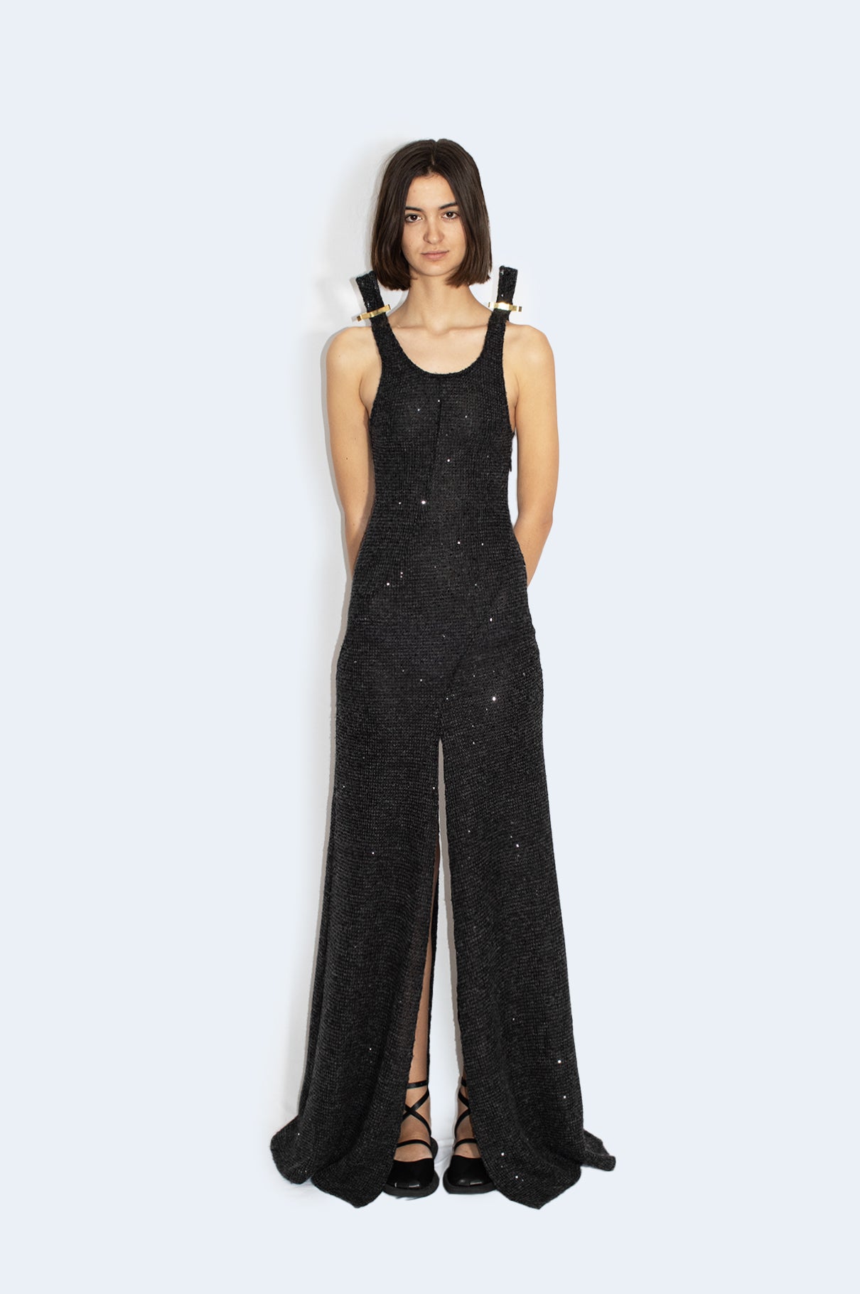 Vestido punto negro lentejuelas